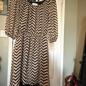 Sweet Storm Black and Tan Chevron Long Sleeve Dress